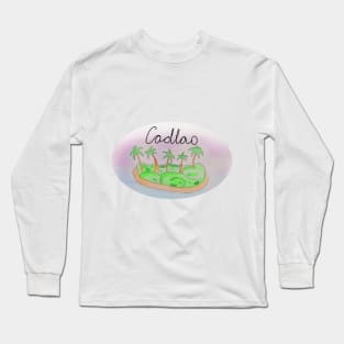 Cadlao watercolor Island travel, beach, sea and palm trees. Holidays and vacation, summer and relaxation Long Sleeve T-Shirt